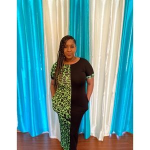 Green and Black Cheetah Dress